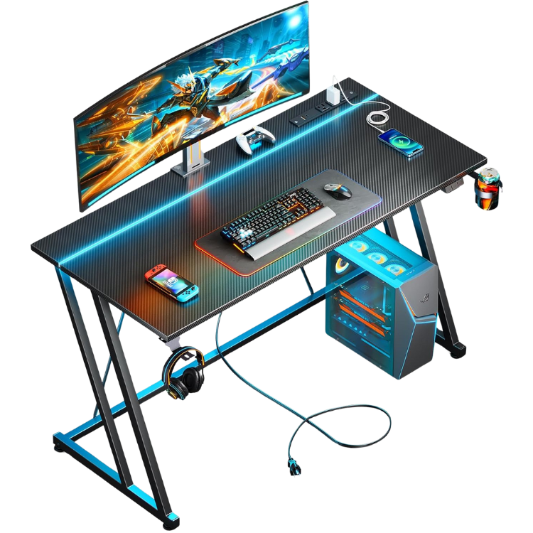 Motpk Bureau Gaming avec LED et Prise Intégrée - 120 x 50 cm Noir Neuf Guadeloupe