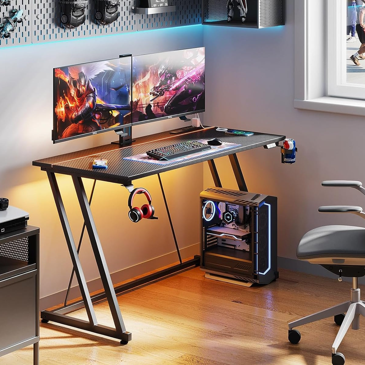 Motpk Bureau Gaming avec LED et Prise Intégrée - 120 x 50 cm Guadeloupe