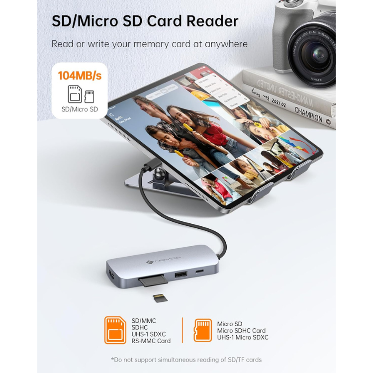 NOVOO HUB USB-C 9-EN-1 AVEC HDMI 4K60Hz, 5 PORTS USB POUR MacBook