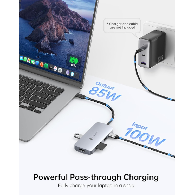 NOVOO HUB USB-C 9-EN-1 AVEC HDMI 4K60Hz, 5 PORTS USB POUR MacBook