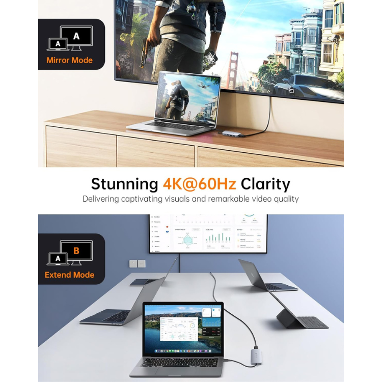 NOVOO HUB USB-C 9-EN-1 AVEC HDMI 4K60Hz, 5 PORTS USB POUR MacBook