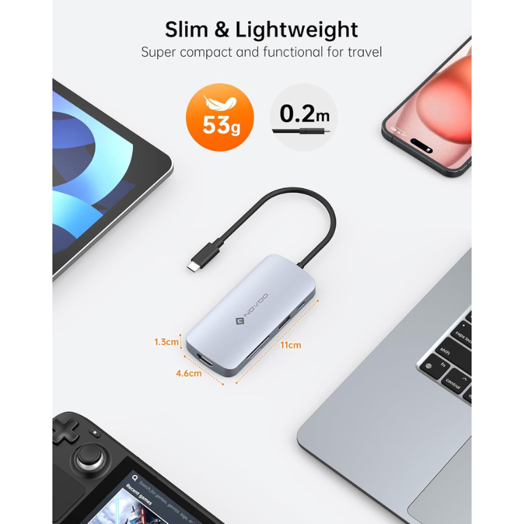NOVOO HUB USB-C 9-EN-1 AVEC HDMI 4K60Hz, 5 PORTS USB POUR MacBook