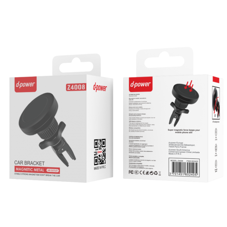 Magnetic Car Phone Holder - D-power Z4008 - Black