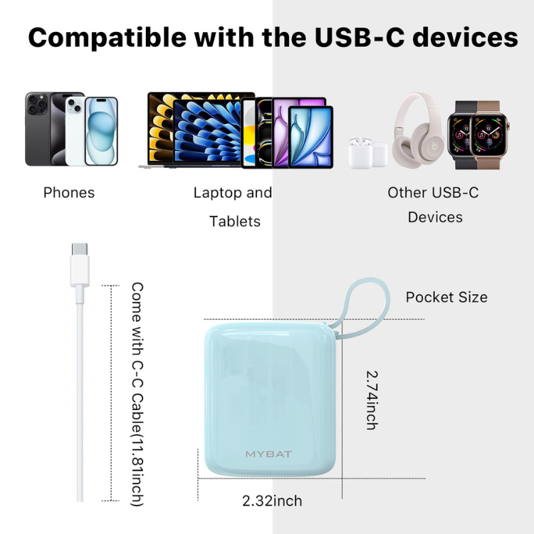 MyBat MyBat PowerLoop Batterie externe 10000mAh avec câble USB-C intégré Guadeloupe
