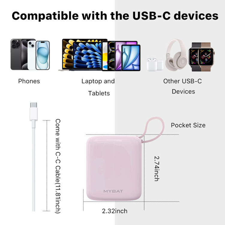 MyBat MyBat PowerLoop Batterie externe 10000mAh avec câble USB-C intégré Guadeloupe