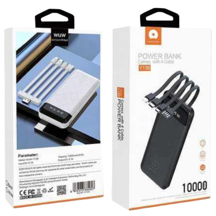 Power Bank WUW-Y130 10000mAh White with 4 Output Cables