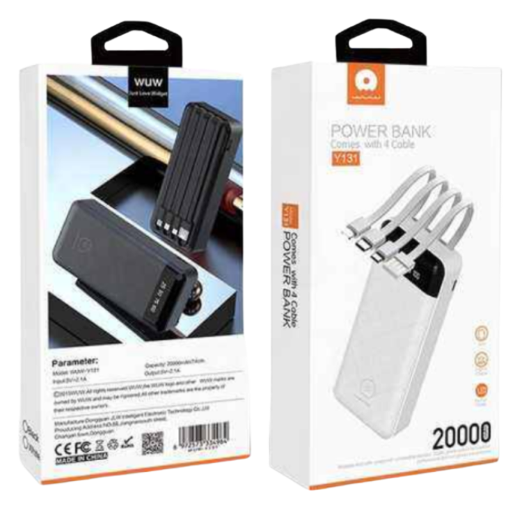 Power Bank WUW-Y131 20000mAh Black with 4 Output Cables